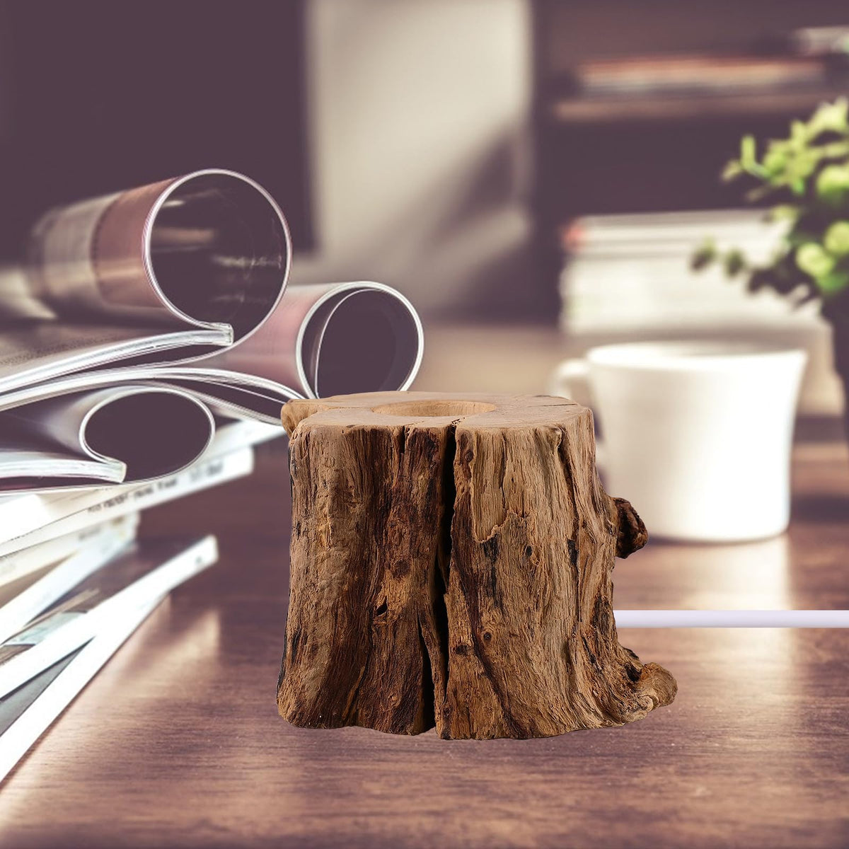 VOSAREA Crystal Ball Wooden Base Tree Stump LED Light Desk Lights for Office Desktop Stand Table Top Display Stand Crystal Ball Holder Stands for Display Wooden Lamp Base USB Wood