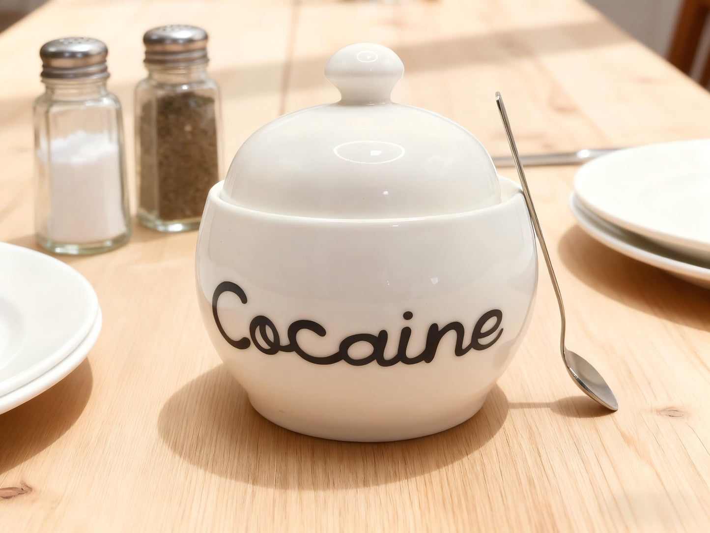 Cocaine Ceramic Sugar Bowl with Cocaines Design, Coffee and Sugar Container with Lid, Salt Container, Sugar Jar with Lid, Funny Kitchen Decor
