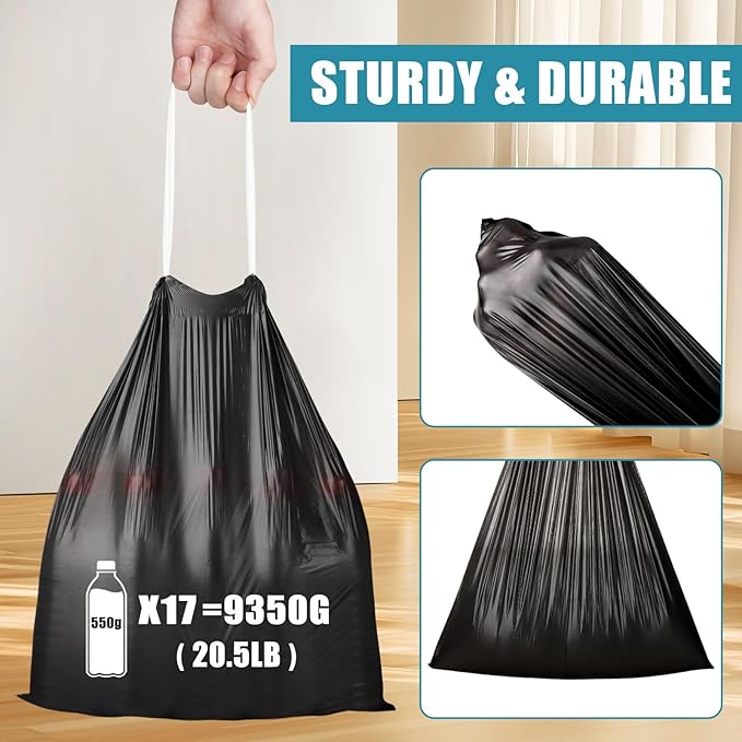 Small Trash Bags Drawstring 120 Count, JUKFITA Extra Strong 4 Gallon Garbage