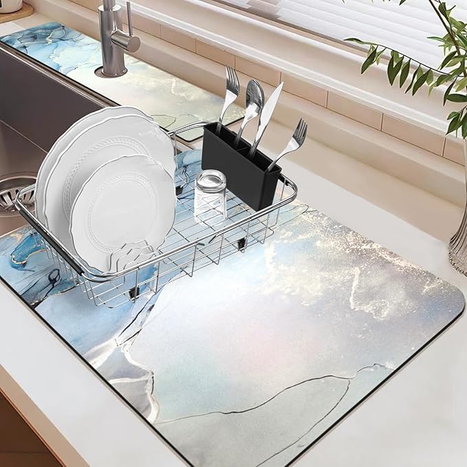 24.5" x 15.5" Dish Drying Mat & 24" x 5.5" Sink Splash Guard, Super Absorbent
