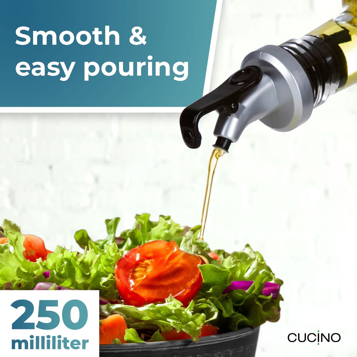 Cucino Vinegar and Oil Bottle Set - Includes Funnel and Labels - Pack of 2 Glass Bottles with Spouts, 250 ml Each - Perfect for Oliveoil