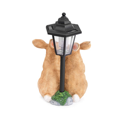 GloBrite Solar Rabbit Family with Lantern Post Light – Resin Garden Ornaments Outdoor Use - Solar Garden Lights for Yard, Patio, Lawn– Charming Animal Figurines