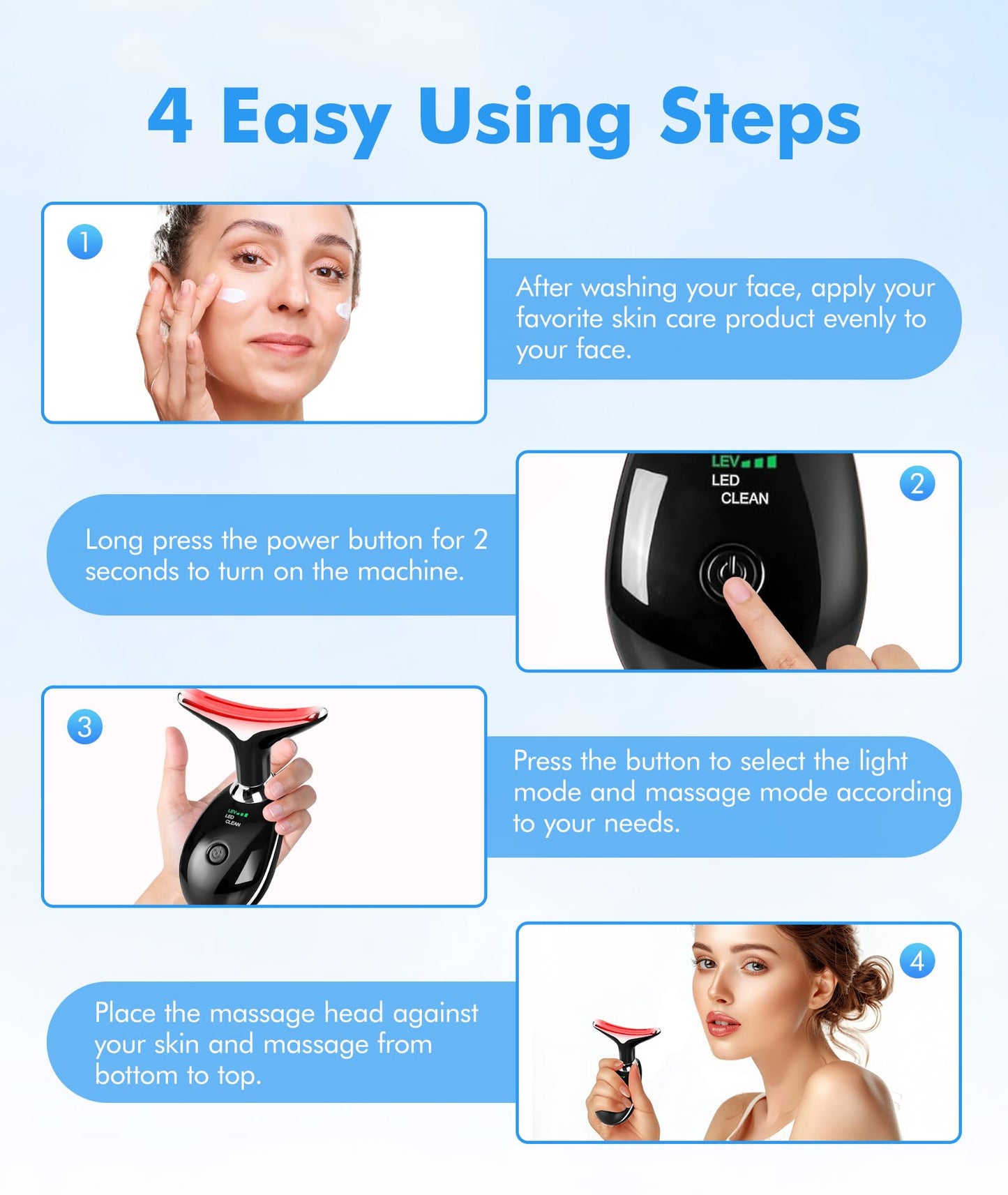 Red-Light-Therapy-for-Face-and-Neck, 7 Color Face Massager Tool for Wrinkles, Double Chin, Vibrating Facial Massager with Thermals for Skin Care, Glossy Pink