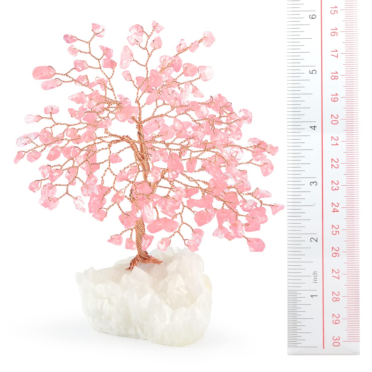 MASGEMES Gemstone Crystal Tree of Life,Natural Rose Quartz Clear Quartz Cluster Base,Healing Crystal Positive Energy Bonsai Feng Shui Money Tree Home Decor for Luck and Wealth 5.5"-6.3"