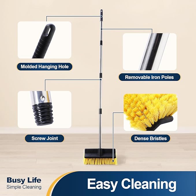 Yocada Deck Brush with 4-Section Extendable Handle Floor Scrub Brush Soft