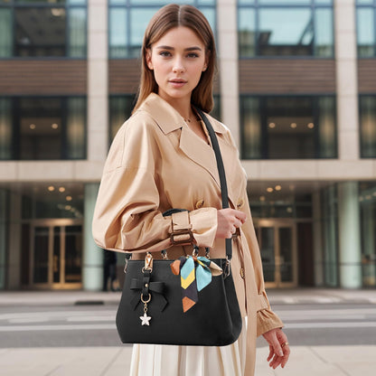 wocharm PU Leather Ladies Shoulder Bag, Top Handle Bag, Womens Handbags Fashion Tote Bag for Casual & Work(Black)