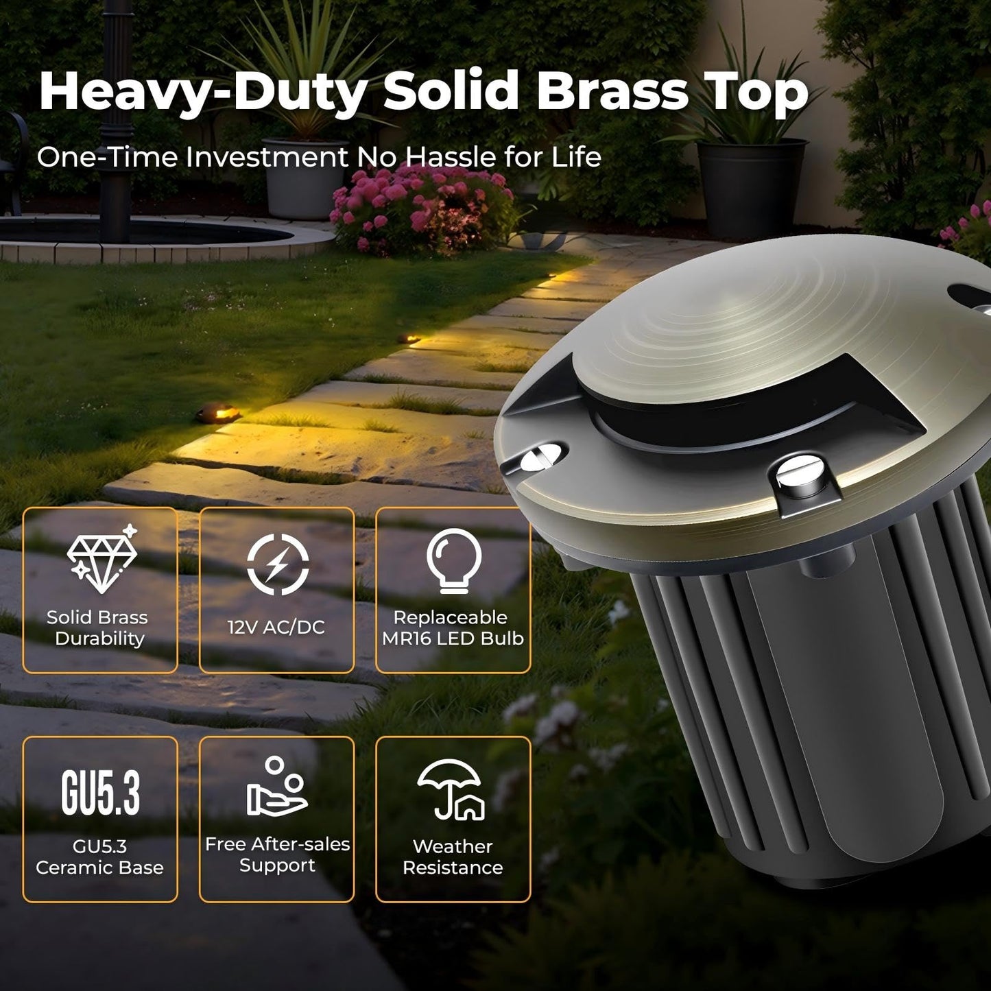 Gardencoin Brass Well Lights Outdoor 12V LED Low Voltage Landscape In Ground Light Waterproof Up Lighting Fixture, Bronze Accent Lighting Fixture Without MR16 Bulb, 4 Pack