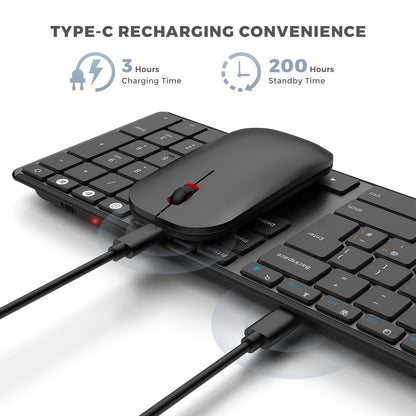 seenda SKM64-3 Wireless Bluetooth Keyboard Mouse, Multi - Device Ultra Slim Rechargeable Wireless Mouse and Keyboard Set for Windows, Mac OS, Laptop, iPad, Tablet, QWERTY UK Layout, Black