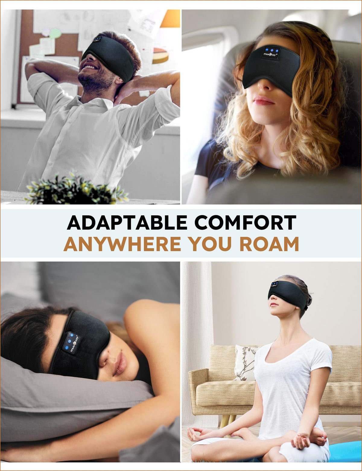 MUSICOZY Sleep Headphones Bluetooth 5.4 Headband Sleeping Eye Mask for Mom Women Men Wireless Music Earbuds Earphones for Side Sleepers Built-in HD Speakers Cool Gadgets Unique Gifts