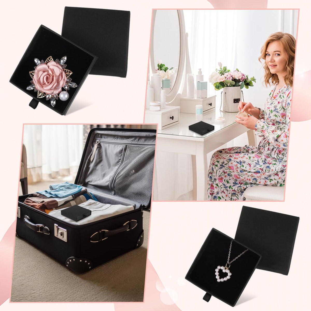 Nogeqi 3 Pack Jewelry Gift Box, Cardboard Small Jewelry Box, 2.76x2.76x0.67in Square Small Gift Boxes Storage Case for Bracelets Earrings Necklaces Gifts (Black)