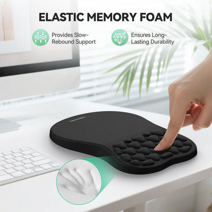 TECKNET Ergonomic Mouse Pad with Wrist Rest, Soft Mousepad with Massage Design, Memory Foam and Non-Slip PU Base for Pain Relief, Gaming Mouse Pad for Desk, Home, Office, 12x8 Inches, Black