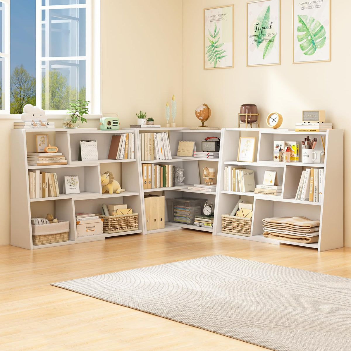 IOTXY Wooden Extendable Shelf Bookcase - 3-Tier Ladder Low Short Bookshelf for Small Space or Corner, Black, L