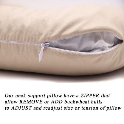 Buckwheat U-Shaped Neck Pillow Adjustable Buckwheat Hull Pillow with Pillowcase, Neck Support and Shoulder Relax Cervical Pillow (12x12 inch, Grey)