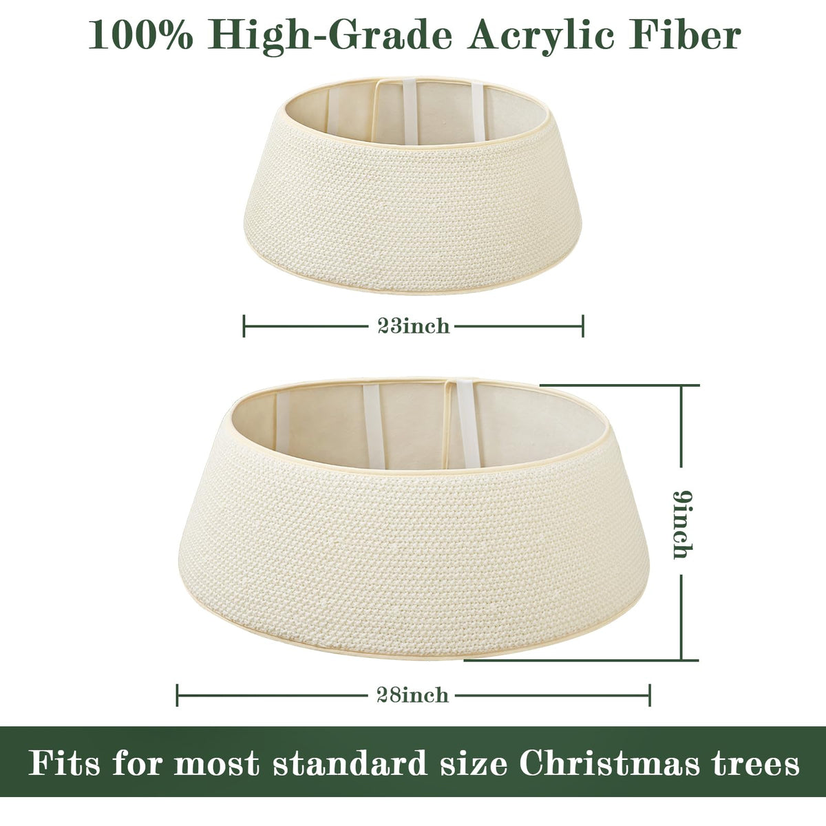Knitted Christmas Tree Collar: Cream White Linen Knit Full-Cover Crochet Tree Ring, Rustic Size Adjustable Thick Chunky Christmas Tree Base Cover for Artificial Trees Xmas Holiday Home Decor Gifts