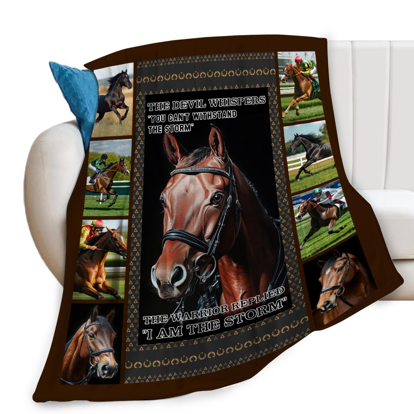Lovira Horserace Throw Blanket Horse I Am The Storm Print Throw Blankets Gifts for Couch Sofa Bed Stuff Decor Soft Cozy Fleece Plush Warm Flannel Bedding for Lover Men Women 40"x50"