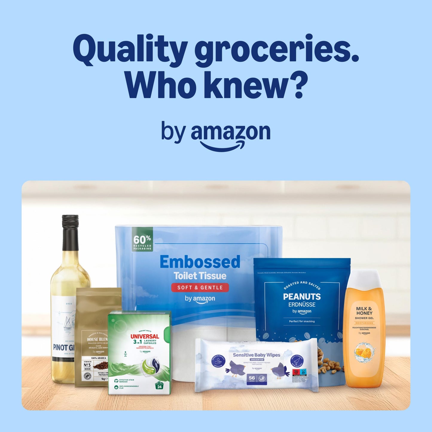 by Amazon Ultra Sensitive Baby Wipes, 100% Plant Based Fibres, 1080 Wipes, Unscented, 18 Pack of 60, (Previously a Mama Bear brand, same product)