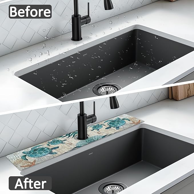24" X 5.5" Kitchen Sink Splash Guard Faucet Mat Sea Turtles Super Absorbent