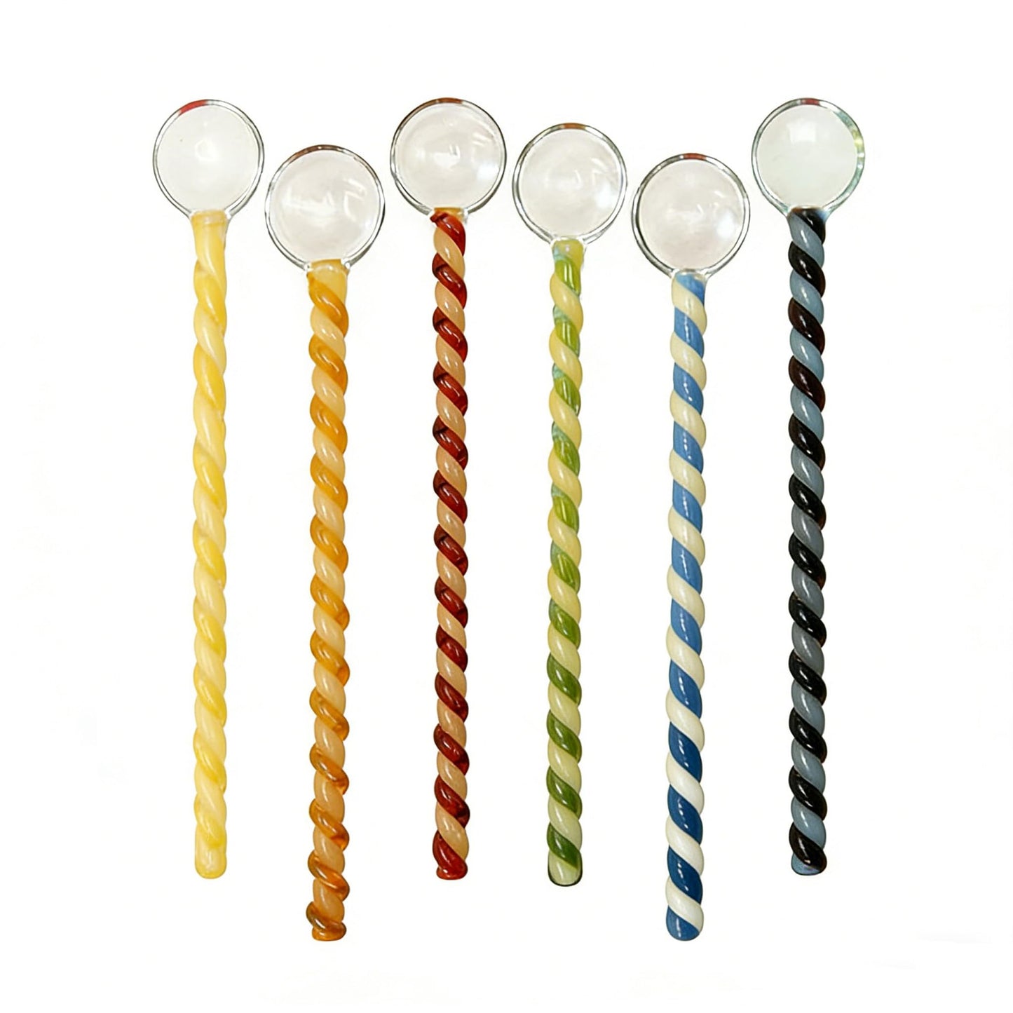 TMXAOK 6 Pieces Glass Stirring Spoons Clear Crystal Coffee Cocktail Mixing Spoon Teaspoons with Spiral Handle Salt Sugar Ice Cream Yogurt Jam Dessert Scoop Swizzle Stick Stirrer for Bar Cafe Party (H)