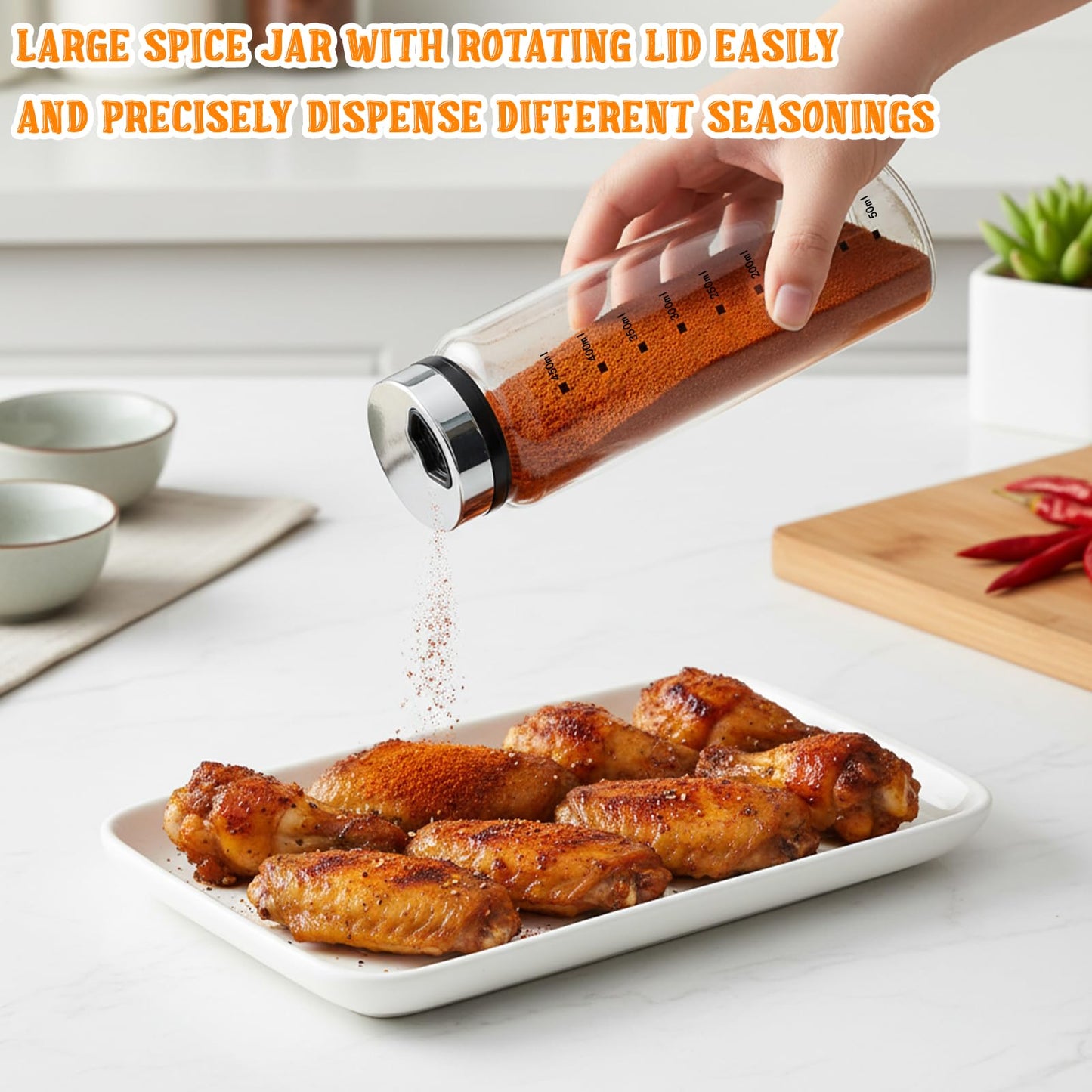MySHUCE 2 Pcs 15 oz Large Salt Pepper Shakers with Adjustable Outlet Holes, Glass Spice Bottles Spice Dispensers with Non-Slip Silicone Bases & Rotating Steel Lids for Kitchen Restaurant BBQ