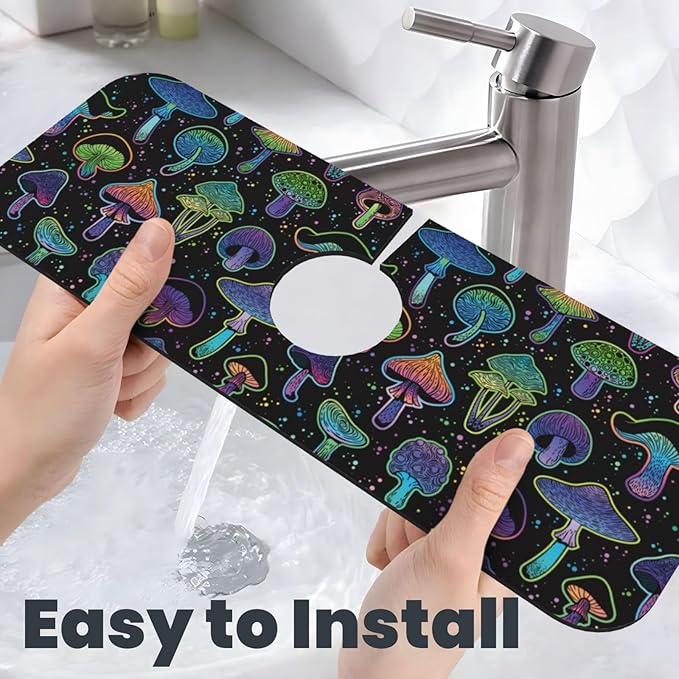 Cool Mushroom Mushrooms Kitchen Sink Splash Guard Faucet Mat Super Absorbent