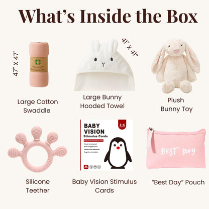 New Baby Gift Basket Set with Adorable Newborn Essentials for Baby Girl and Boy | Quality Baby Shower Gift Baskets with Soft Swaddle Blanket | Cutest Newborn Gift Set, Gift-Ready Packaging (Pink)