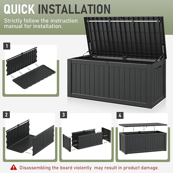 Outdoor Storage Box, Resin Deck Boxes Indoor and outdoor, Waterproof Storage Box Lockable Lid (Black,180 Gallon)