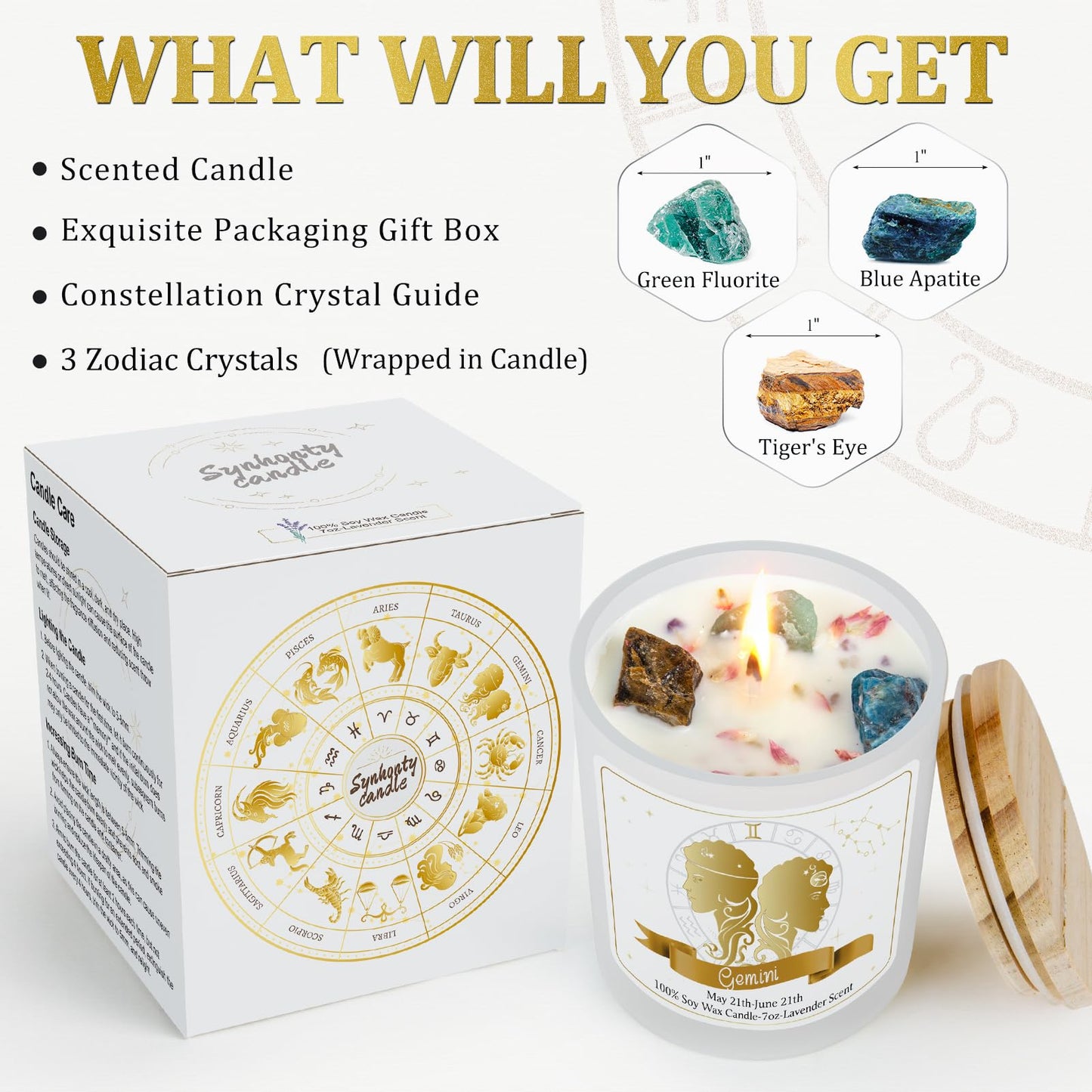 Gemini Gifts for Women,Zodiac Scented Candles with Crystals and Healing Stones,Gemini Gifts for Birthday,Graduation,Retirement,Meditation Yoga.Best Gift for Her,Mom,Sister,Teacher,Friends