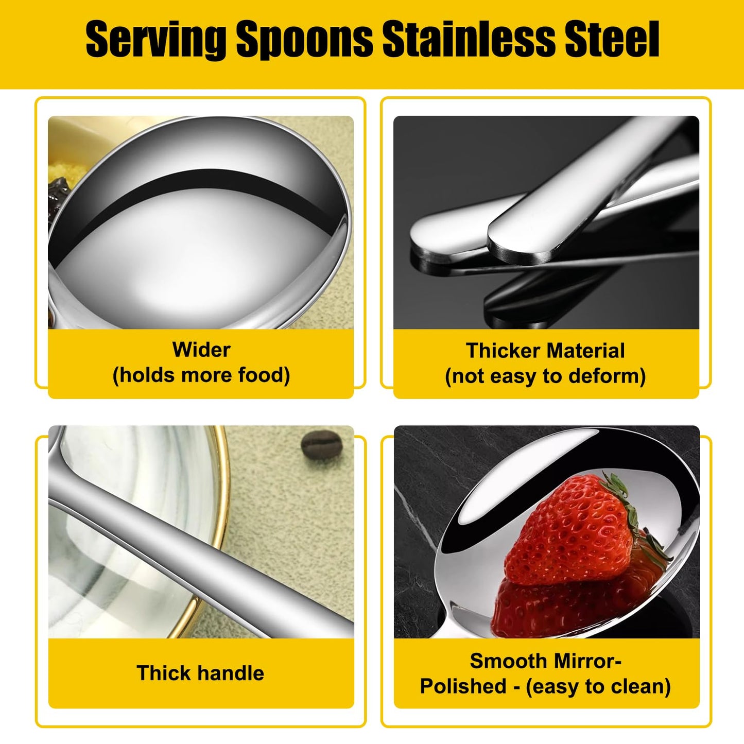 LANGMINGDE 7.9" Stainless Steel Serving Spoon for Buffet, 18/8 Large Serving Spoon Utensils, Extra-Wide 3" Head, Dishwasher Safe for Catering, Restaurants, Kitchen, Parties (1 Pack)