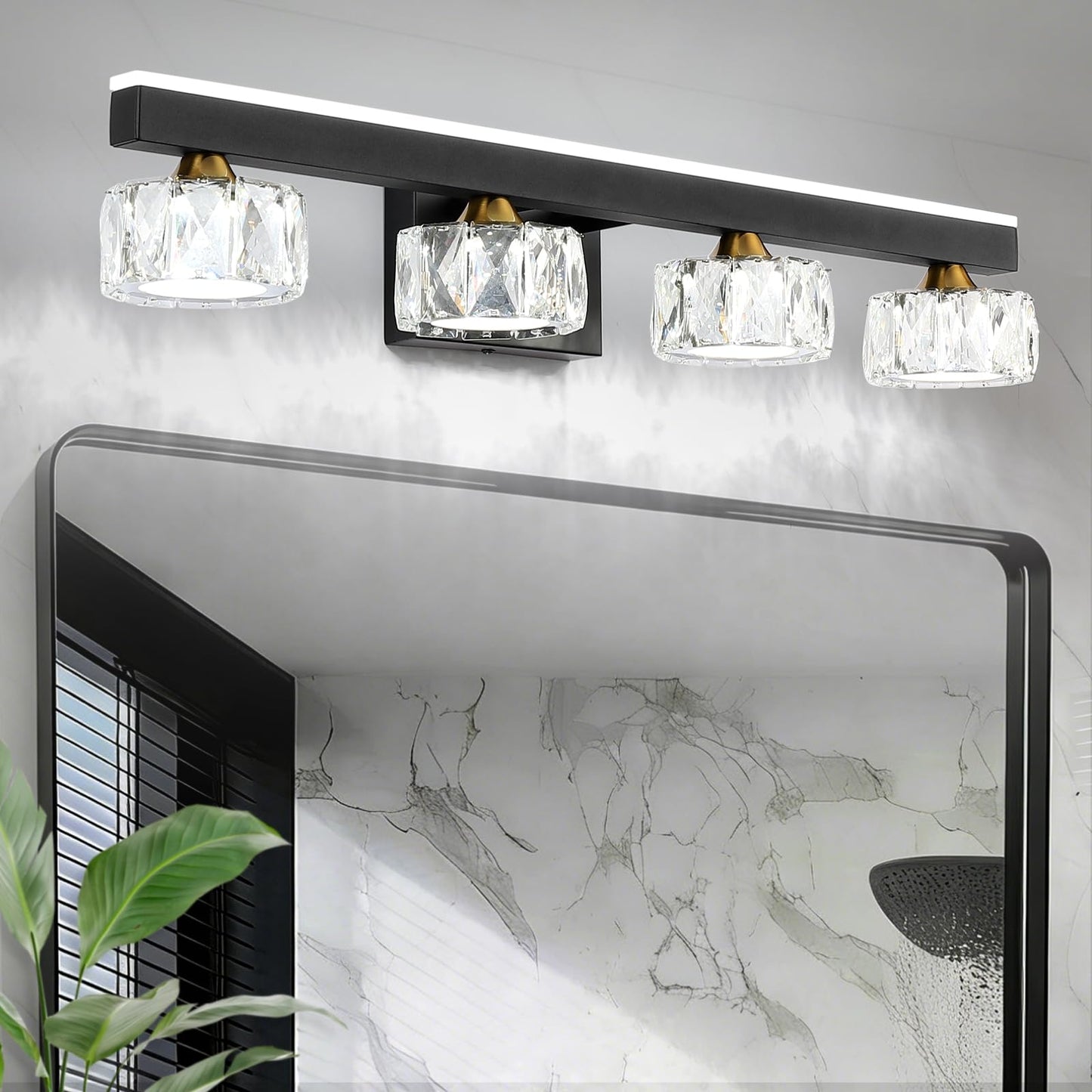 BrkNit Black Crystal Bathroom Vanity Light Fixtures Over Mirror for Bathroom Lighting (4 Lights)