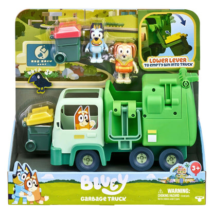 Bluey Garbage Truck Vehicle Playset With Two 2.5"-3" Official Collectable Character Action Figures With The Bin Man And 2 Rubbish Bin Accessories