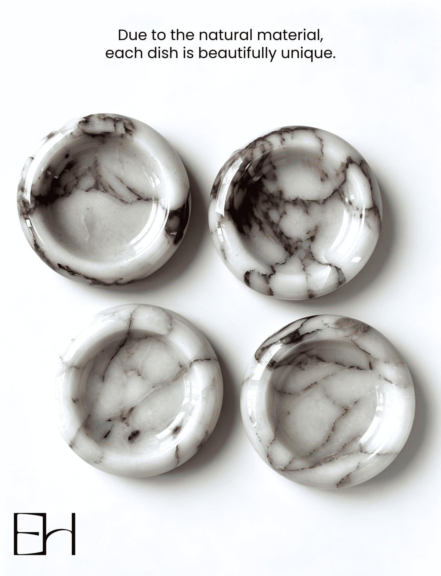 EXCHUES Marble Trinket Dish - Small Round Decorative Stone Jewelry Tray for Rings & Earring, Natural Stone Catchall Bowl for Nightstand, Bathroom & Home Decor (4")