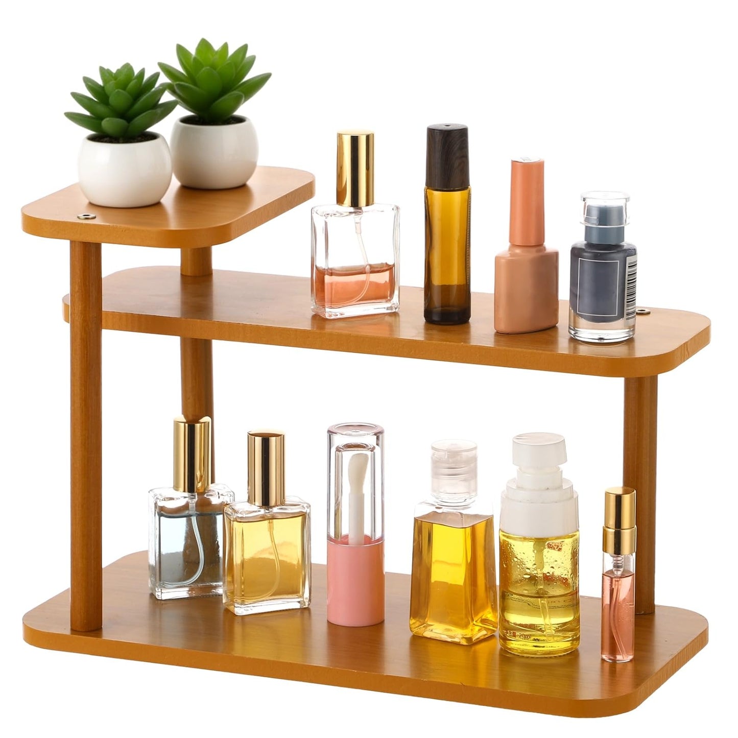 Joyoolife 3-Tier Wooden Makeup Organizer Shelf, Countertop Perfume Rack Organizer with Vertical Open Design, Compact Cosmetic Storage Stand for Bathroom, Bedroom, Vanity, Dressing Table and Kitchen