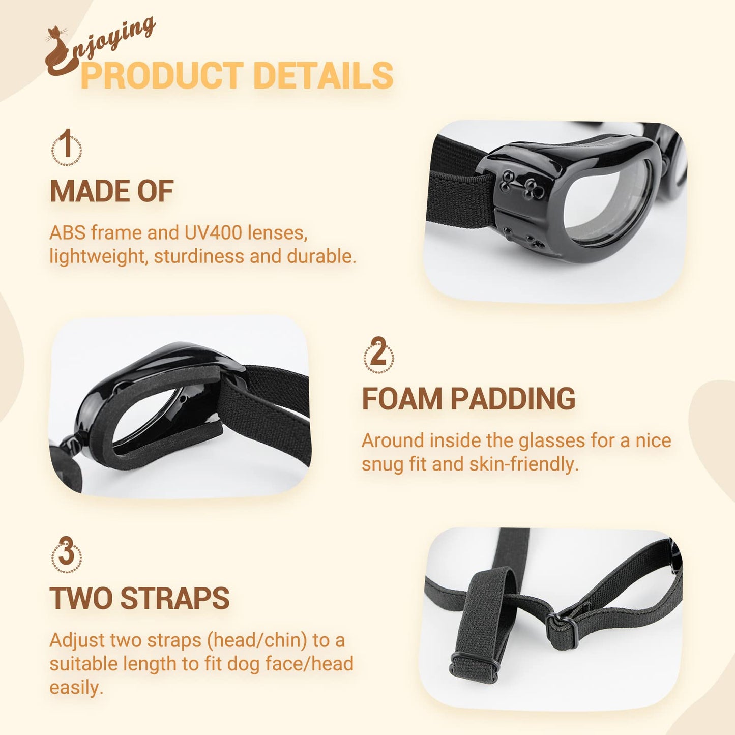 Namsan Dog Glasses, Anti-UV Protective Sunglasses for Small Dogs, Clear