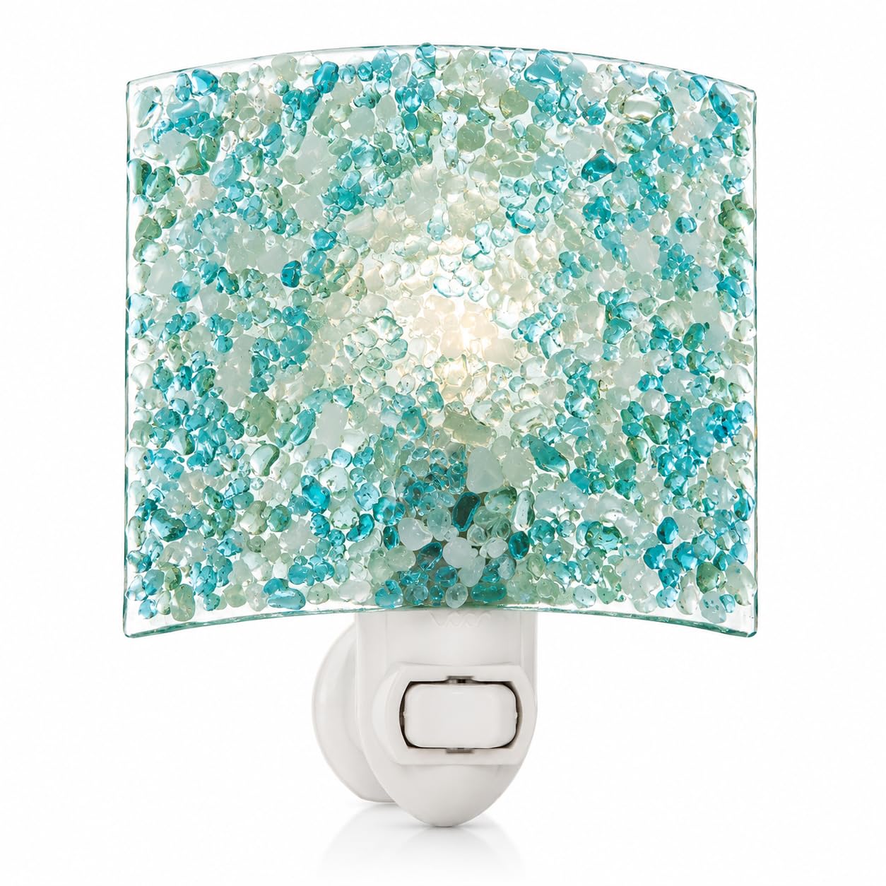 J Devlin Aqua Crushed Glass Night Light, Coastal Decor