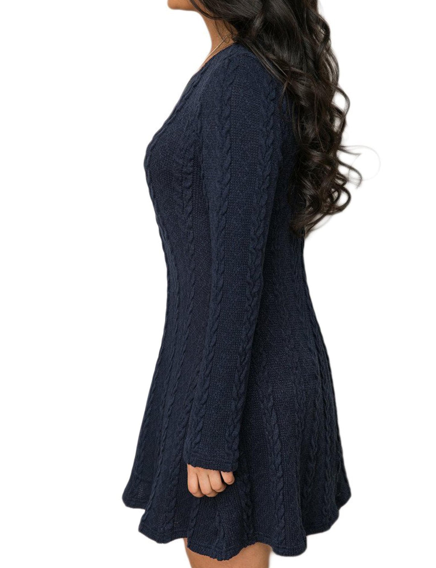 Mansy Womens Knitted Crewneck Sweater Dress Blue Small