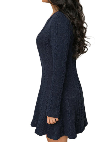 Mansy Womens Knitted Crewneck Sweater Dress Blue Small