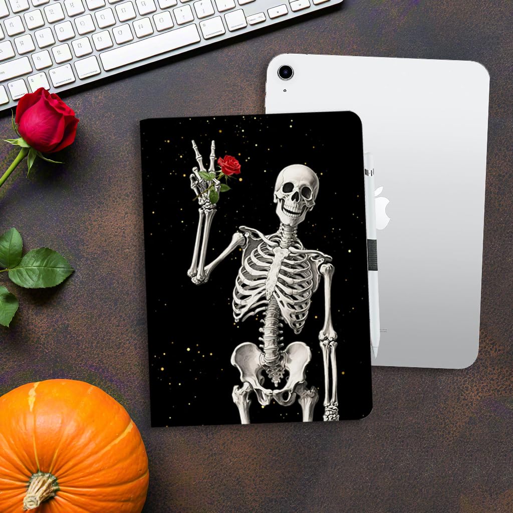 Vimorco for iPad 10th/ (A16) 11th Generation Case, Halloween for iPad Case 11th/10th Generation with Pencil Holder/Hand Strap/Pocket, Adjustable Angle, Fit iPad A16 Cover 11th/10th Gen, Skull Rose