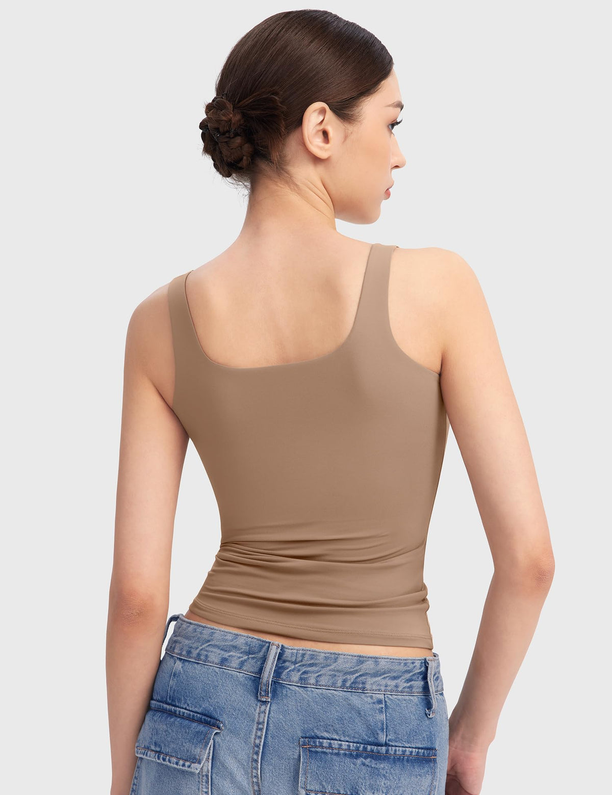 PUMIEY Tank Top for Women Square Neck Sleeveless Double Lined Summer Tops, Taffy Medium