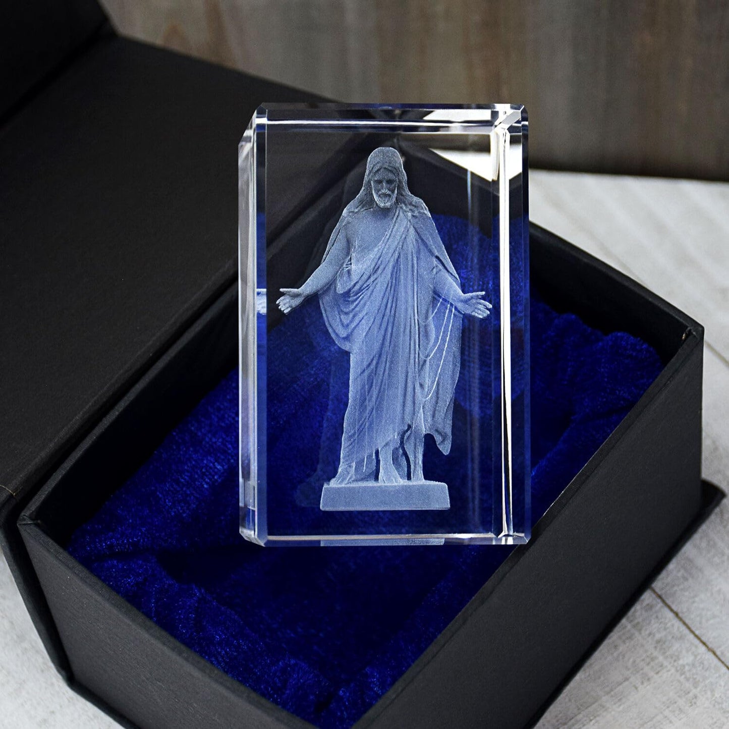 Lifebeats Christus Statue Laser Engraved Crystal Cube by Ringmasters