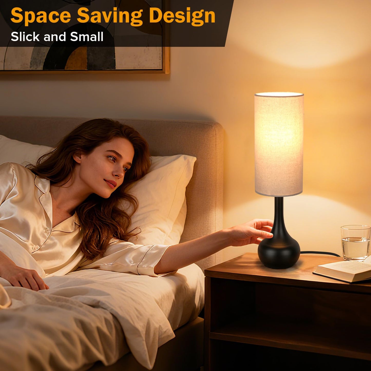 LEDIKON Touch Bedside Lamp for Nightstand,3-Way Dimmable,Space Saving & No Assembly Required, Upgraded Small Droplet Vintage Black Table Lamp for Bedroom, Living Room (2700K LED Bulb Included)