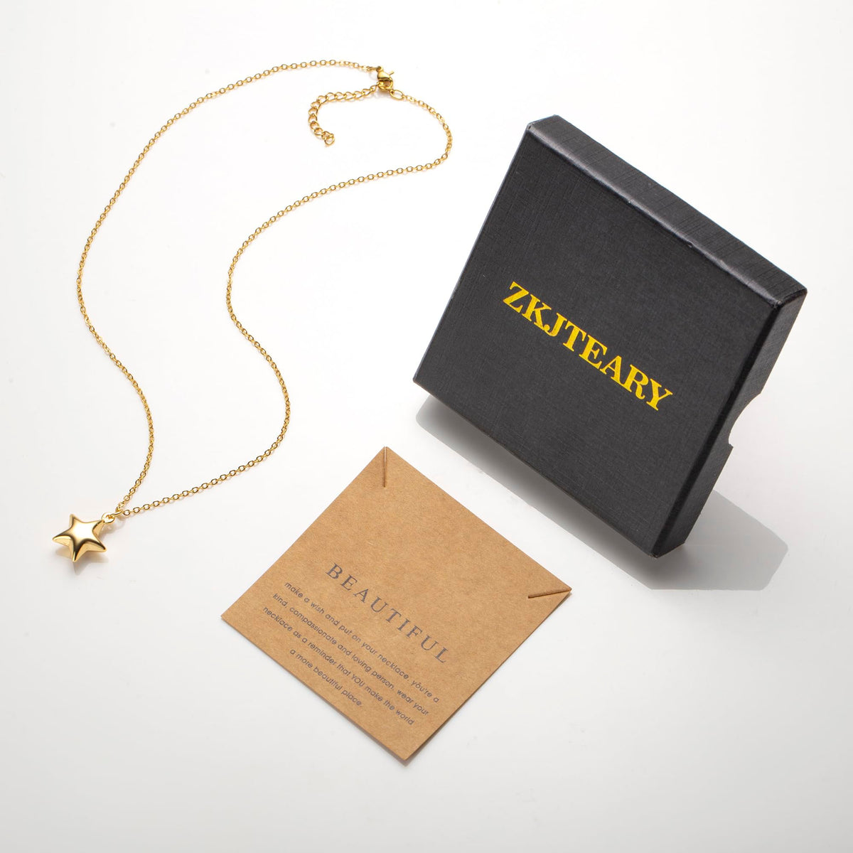 ZKJTEARY Gold star necklace for Women Trendy Dainty 18K Gold Chain lucky Star jewelry Pendant Gift Card for Women Mom Grandma (Gold Star)
