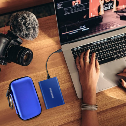 Case Compatible with Samsung T7/ T7 Touch Portable SSD 1TB 2TB 500GB USB 3.2 External Solid State Drive, Travel Carrying Storage Organizer Fits for USB Cables and More Accessories-Box Only (blue)