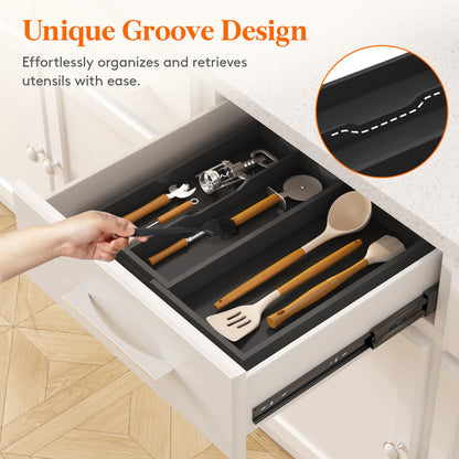 Lifewit Utensil Organizer for Kitchen Drawer, Expandable 13 to 22.4 Inches Wide, Adjustable Cooking Silverware Tray, Bamboo Cutlery Flatware Holder, Spatula Tools and Gadgets Storage Divider, Natural