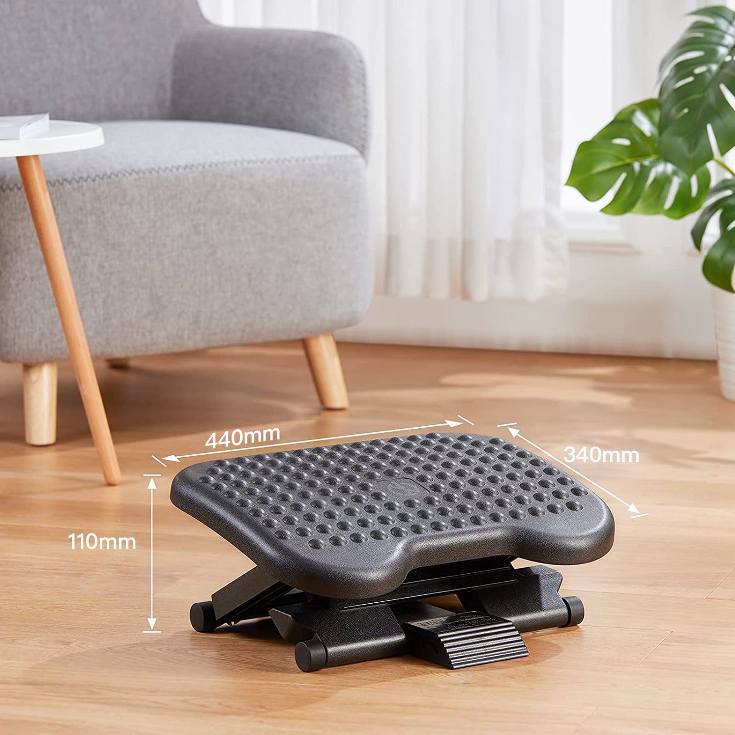 HUANUO Adjustable Under Desk Footrest, Foot Rest for Under Desk at Work with Massage, Foot Stool with 3 Height Position & 30 Degree Tilt Angle Adjustment for Home, Office