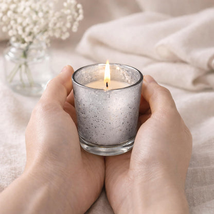 Hosley Set of 12 Silver Mercury Filled Glass Votive Candles. Ideal Gift for Weddings, Bridal Showers, Parties, Home Decor, and Special Events