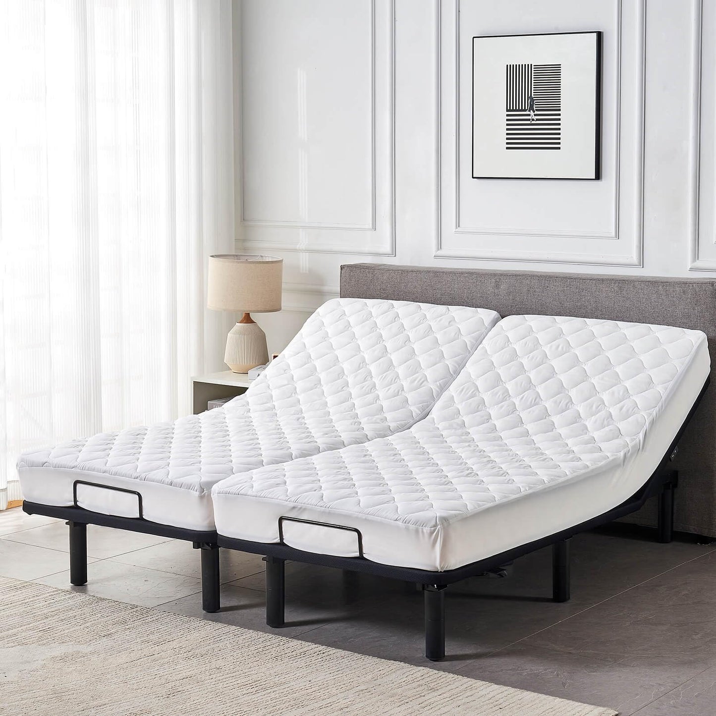 Waterproof Quilted Split King Mattress Protector Pad for Adjustable Bed Noiseless Fitted Mattress Cover Soft Padded Topper with Up to 16 Deep Pocket