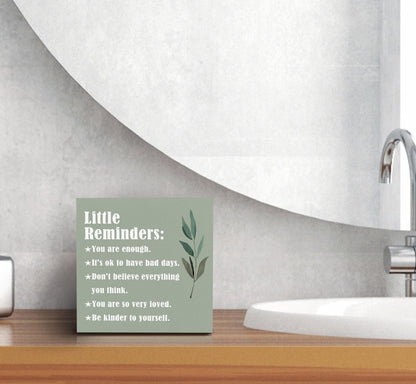 SRADMO Inspirational Little Reminders Wood Box Sign Desk Decor, Inspirational Desk Decor, College Motivational Positive Affirmation Gifts Box Sign For Office Home Dorm Tabletop Shelf Decoration(Greeen)