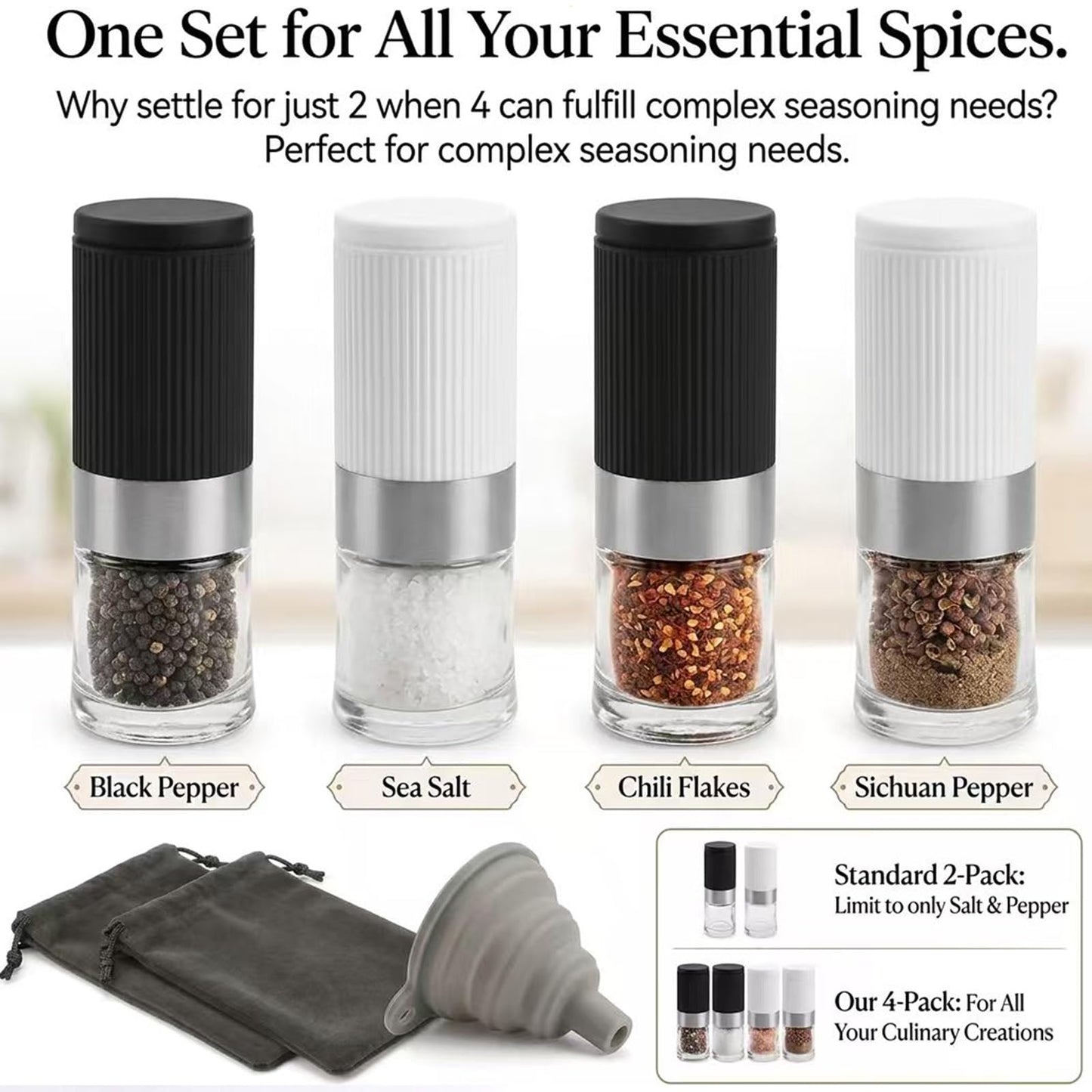 4-Piece Mini Salt and Pepper Grinder Set