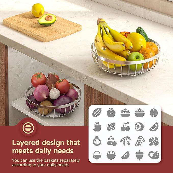 2 Tier Fruit Basket for Kitchen Counter