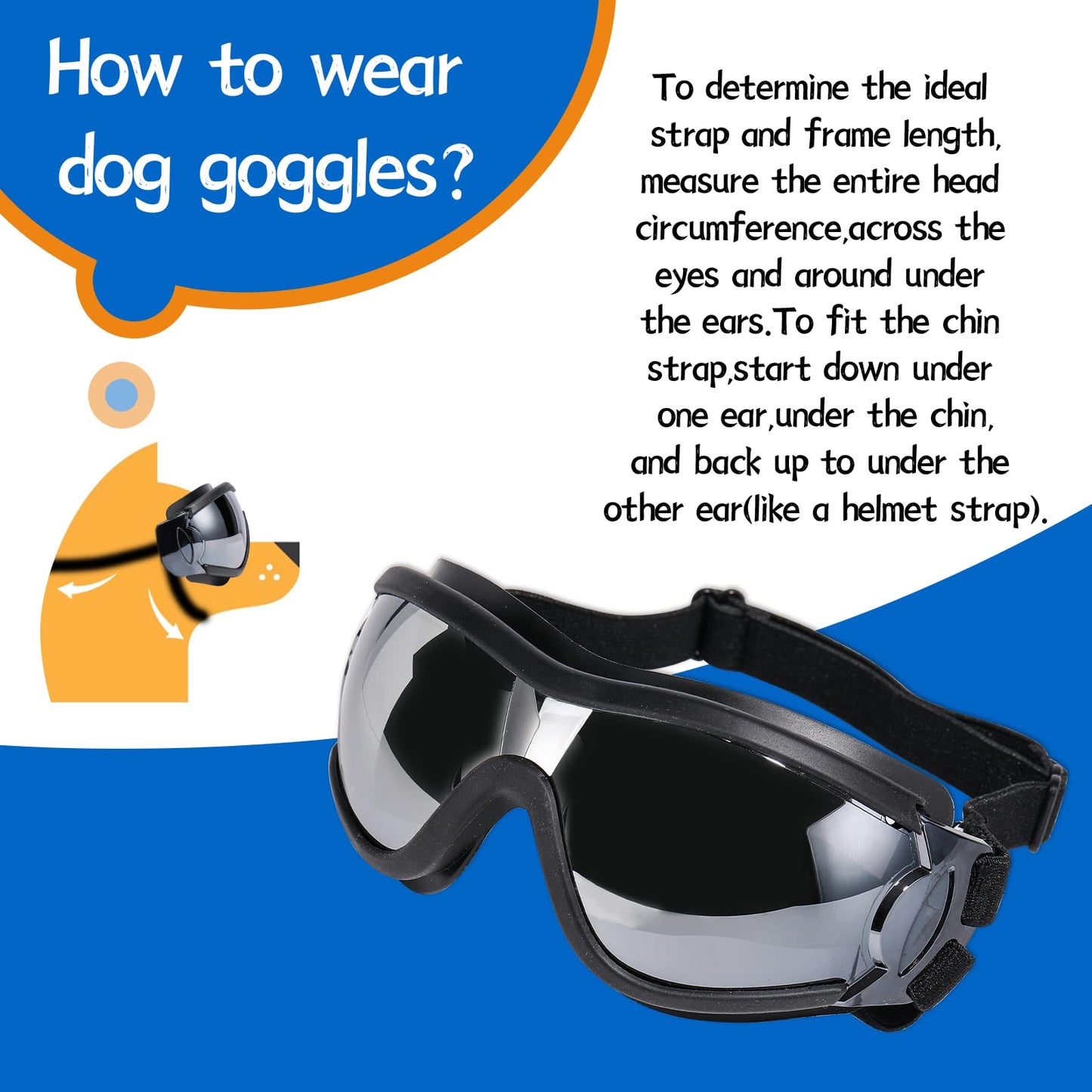 NVTED Dog Sunglasses Dog Goggles, UV Protection Wind Protection Dust Protection Fog Protection Pet Glasses Eye Wear Protection with Adjustable Strap for Medium or Large Dog (Pack of 1)